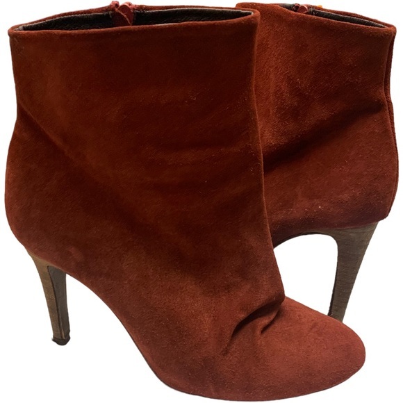 FREE PEOPLE Fairfax Suede Zip Ankle Boots Stiletto Heel Rust 39/8.5 - Picture 2 of 11